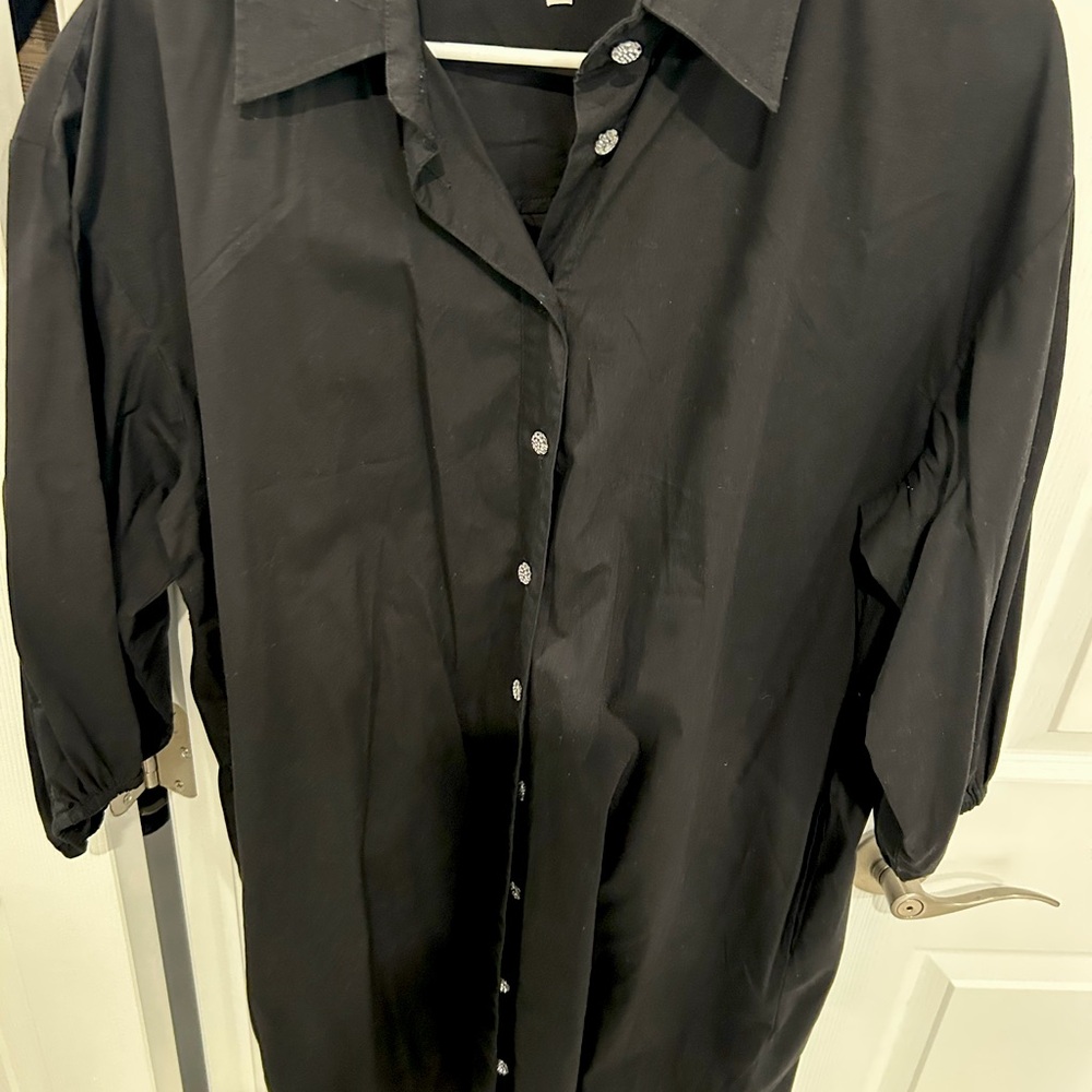 Black shirt style button up dress